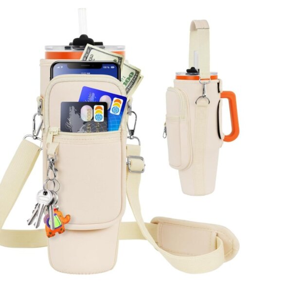 Tumbler Carrier with Multiple Pockets ( Cream ) - Picture 1 of 4